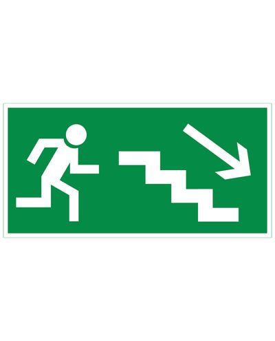 Nødudgang trappe ned til højre, Ibond aluminium refleks, 300x150 mm