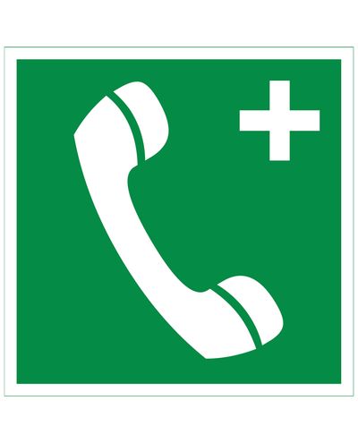 Nødtelefon plus, reflekterende klistermærke, 200x200 mm