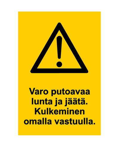 Pas på faldende sne og is, rejs på eget ansvar, klistermærke, 200x300 mm