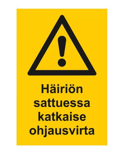 Ved fejl skal styrestrømmen afbrydes, Mærkat, 200x300 mm