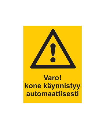 Pas på, maskinen starter automatisk, Klistermærke, 200x300 mm Pas på, maskinen starter automatisk, Klistermærke, 200x300 mm