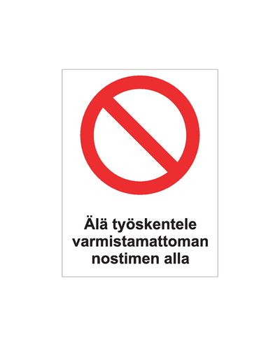 Arbejd ikke under en usikret lift, Klistermærke, 200x300 mm