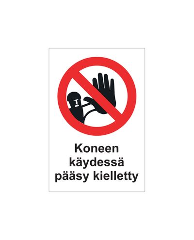 Ingen adgang mens maskinen kører, Klistermærke, 200x300 mm