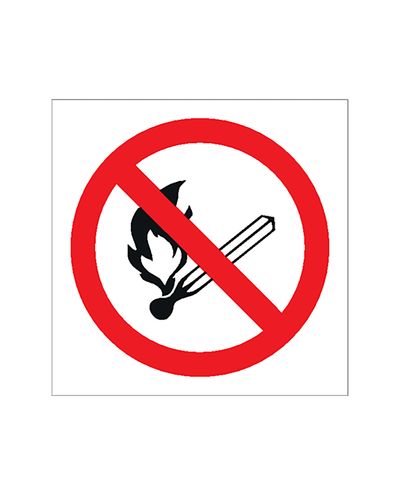 Symbol for forbud mod åben ild, klistermærke, 200x200 mm