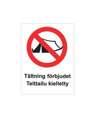 Camping forbudt svensk, klistermærke, 200x300 mm