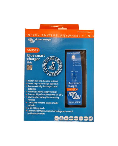 Batterioplader Victron, 12V/15A, automatisk oplader IP65, Bluetooth