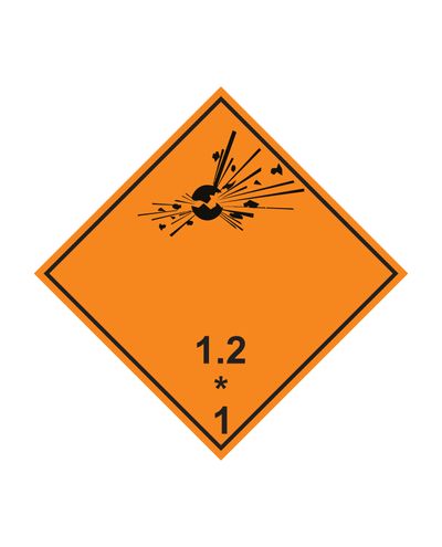 Eksplosivstof i klasse 1.2, klistermærke, 100x100 mm Eksplosivstof i klasse 1.2, klistermærke, 100x100 mm